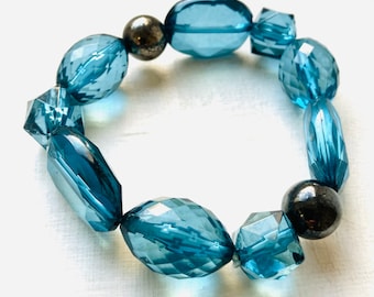 Vintage Beaded Bracelet, London Blue Topaz Beaded Bracelet, Vintage Jewellery, Gift For Her, Woman Jewellery Uk