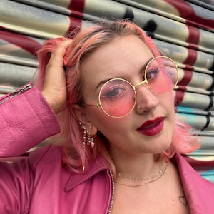 Pink Round Lennon Sunglasses: Y2K Vintage Sunnies, UVA Vintage Sunglasses