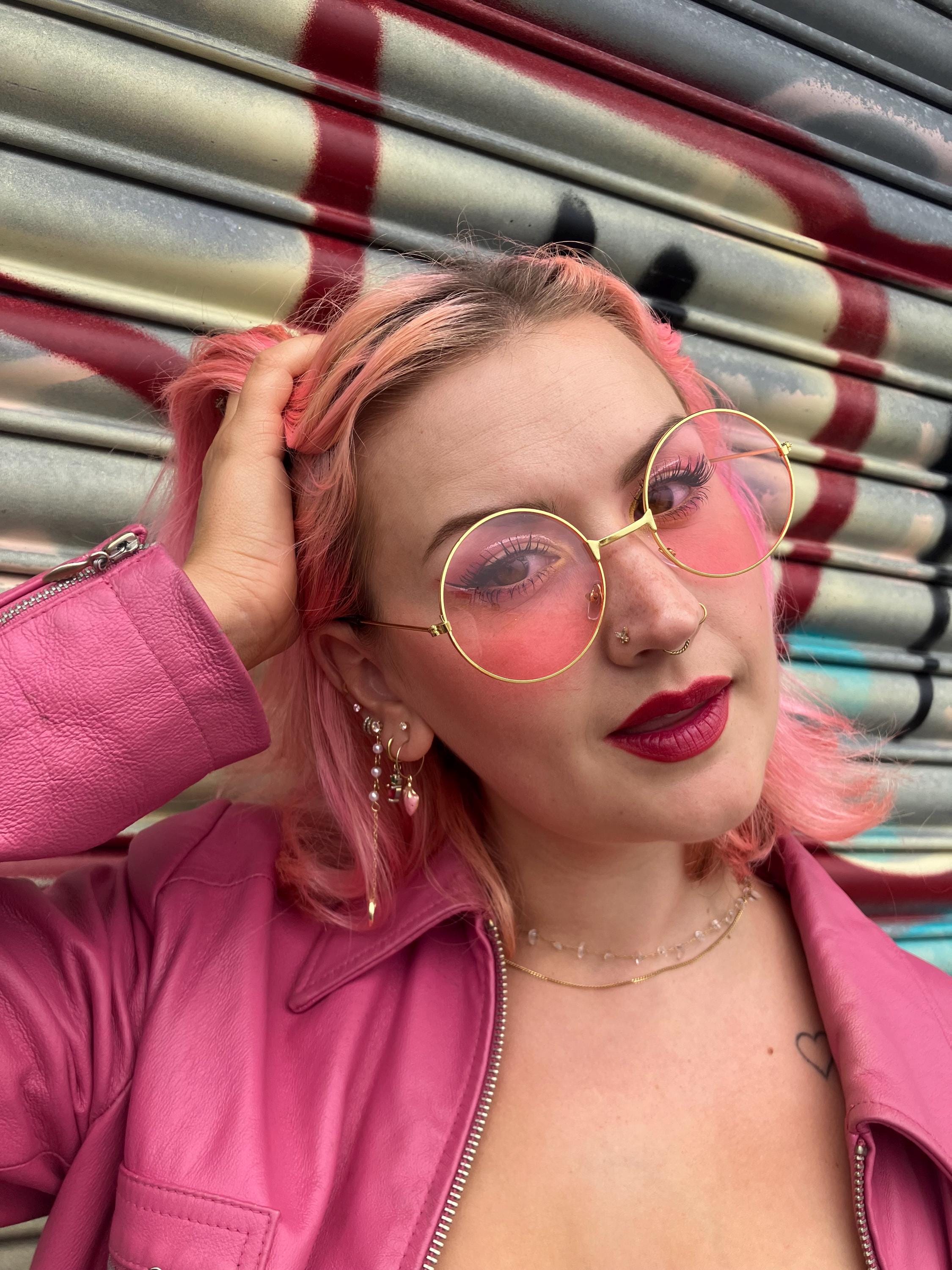 Pink Round Lennon Sunglasses: Y2K Vintage Sunnies, UVA  display picture 1