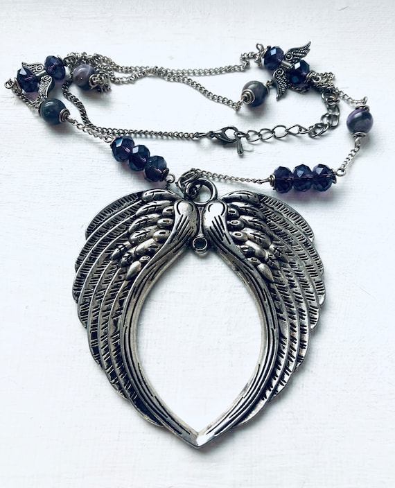 Angel Wings Pendant Necklace, Amethyst Sparkling C
