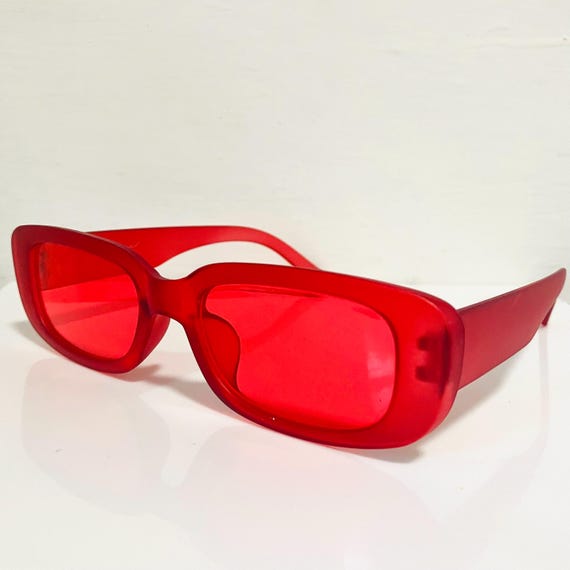 Vintage Y2K Red Oval Sunglasses: Festival Eyewear - Etsy display picture 1