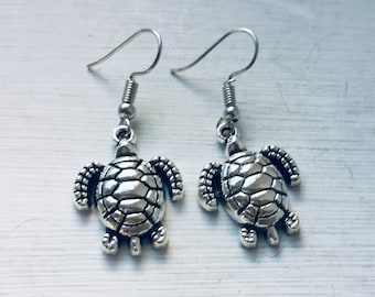 Turtle Earrings, Silver Style Earrings, Dangle Earrings, Animal Jewellery, Dangle Earrings, Gift For Her, Turtle Jewellery