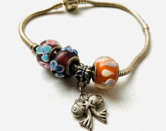 Murano Glass Beaded Bracelet, Vintage Bracelet, Gift For Her, Italian Glass Beaded Bracelet, Jewellery Bracelet, Bangle Uk,