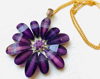 Vintage Purple Sparkling Rhinestone Pendant Necklace, Necklace Jewelry, Jewellery Uk, Necklace Uk, Gift For Uk, Jewellery Uk