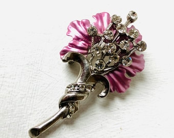 Vintage Brooch, Purple Enamel And Rhinestone Sparkling Brooch, Brooch Pin Clip, Flower Brooch, Brooches Uk, Brooch Uk, Gift For Her