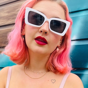 Vintage Sunglasses White Rectangle, Women Sunglasses, Womens Vintage Sunglasses, Retro Sunglasses, Festival Sunglasses, Gift, Indie Sunglass
