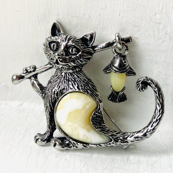 Broche de Gato e Peixe, Broche de Gato dos Anos 90, Presente para Animais de Estimação, Broche de Gato: Broches Vintage de Gatinho