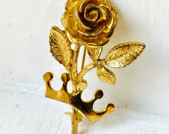 Vintage Rose Brooch, Gold Plated Rose Brooch, Vintage Brooch, Flower Brooch, Gift For Her, 1950s Brooch