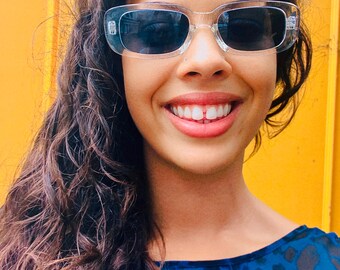 Retro Clear Square Sunglasses 70s Festival Sunnies Clean Minimalist Y2K Shades Retro Black Square Sunglasses 70s Festival Sunnies Grunge  main image 3