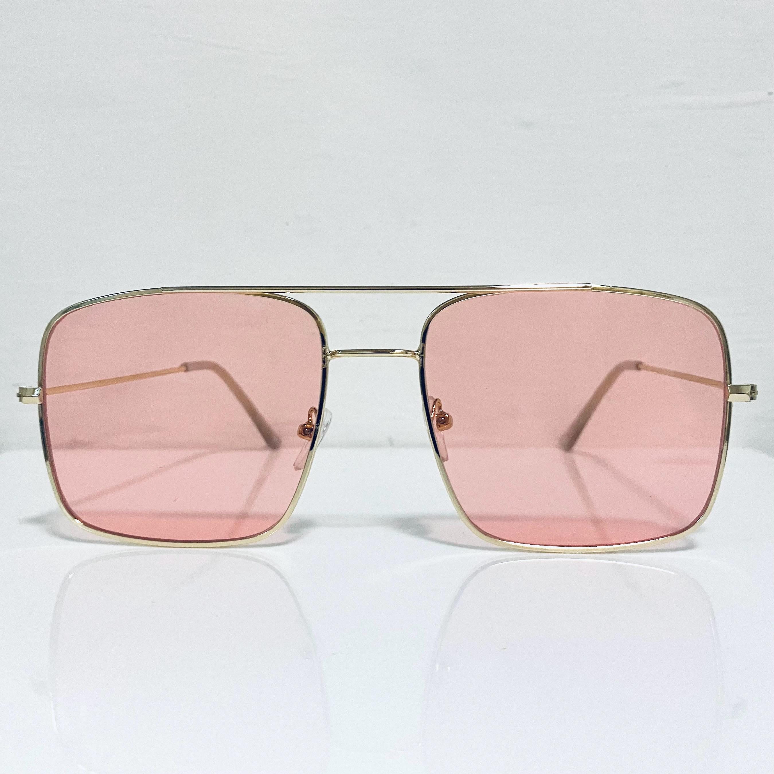 Vintage Square Aviator Sunglasses: Retro Pink Lens Eyewear 