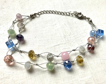 Vintage Crystal Sparkle Beaded Bracelet, Handmade Beaded Bracelet, Gift, Vintage Jewellery