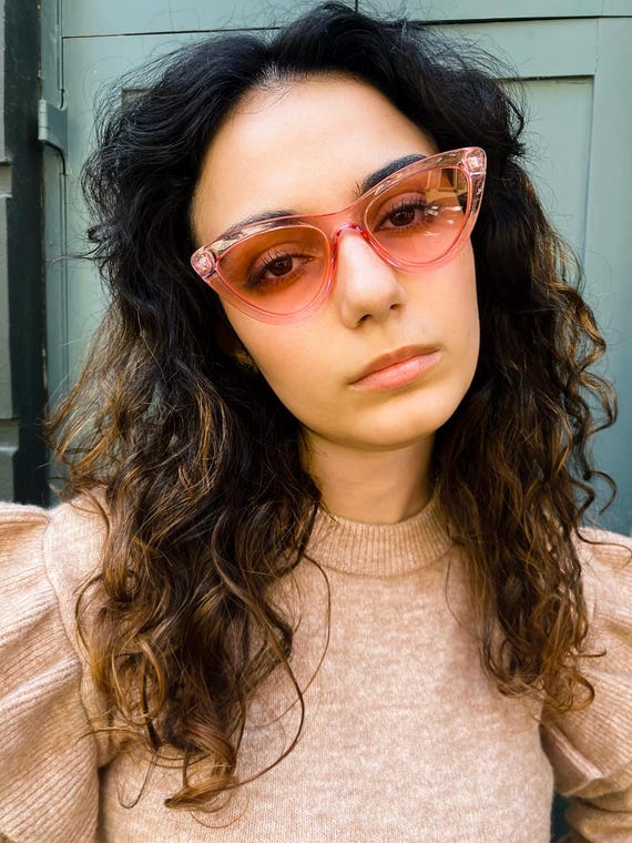 New Retro Pink Cat-Eye Sunglasses for Women Pink Retro-Vintage Acetate Cat-Eye Mirrored Sunglasses with  main image 4
