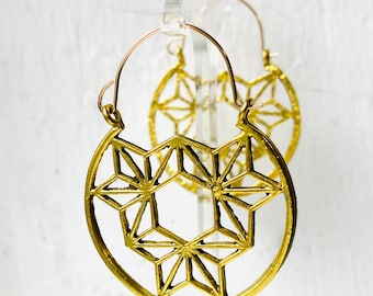 Gold Plated Hoop Dangle Earrings, Gift For Her, Hoop, Woman Earrings Uk, Gold Jewellery Uk, Bohemian Uk