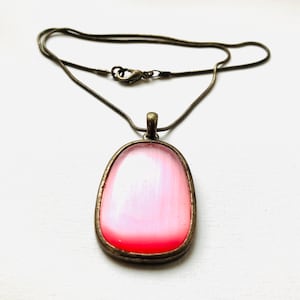 Vintage Pendant Necklace, Pink Glass Pendant Necklace, Ready To Gift, Pink Jewellery, Retro Necklace, Gift, Woman Necklace, Jewelry