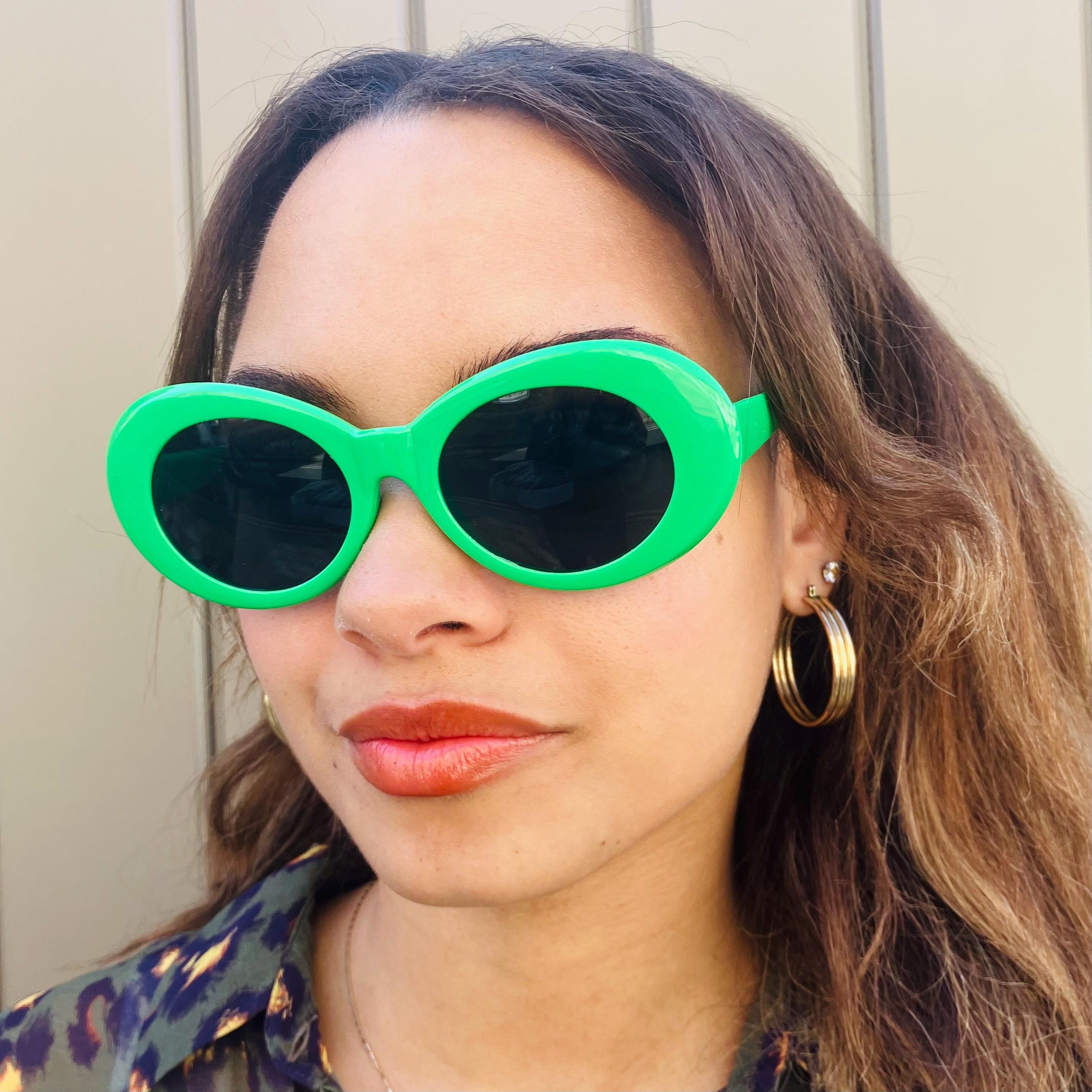 Vintage Green Oval Sunglasses: Y2K Kurt Cobain Style Shades 