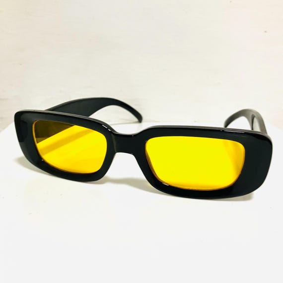 Sleek Rectangular Black Sunglasses Yellow Lenses:… - image 7
