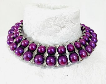 Vintage Beaded Necklace, Purple Beaded Necklace, Vintage Necklace, 1950s Necklace, Luxury Necklace, Gift For Her, Retro Necklace