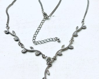 Vintage Necklace, Silver Sparkling Rhinestone, Retro Sparkling Gemstones Necklace, Gift, Bridal Necklace