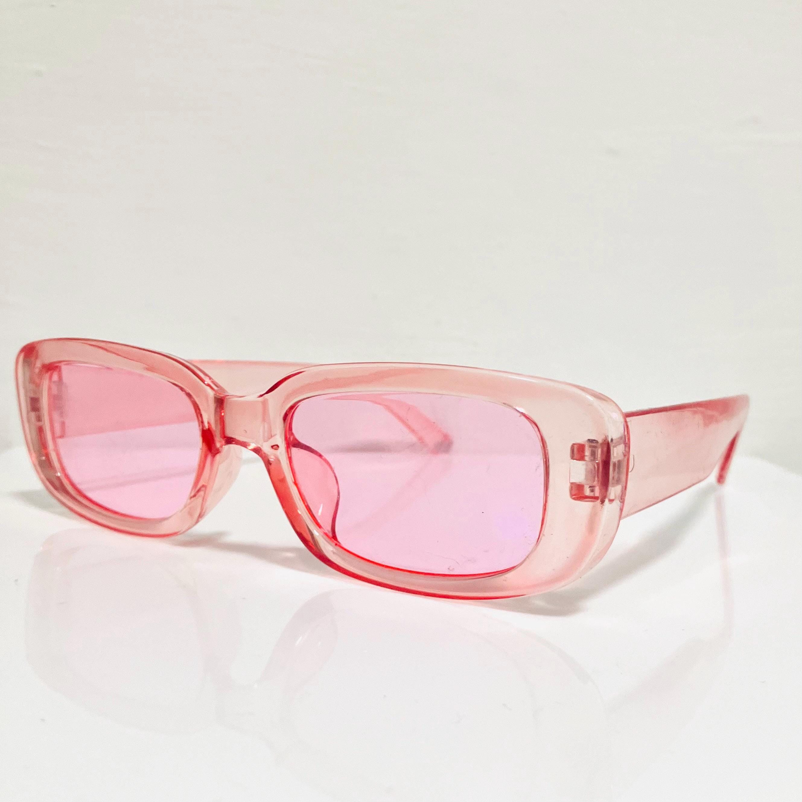 ?Pink Retro Hippie Rectangle 70s 80s Small Narrow Sunglasses Dollger Rectangle Sunglasse For Women Men Trendy Retro 90s  main image 4