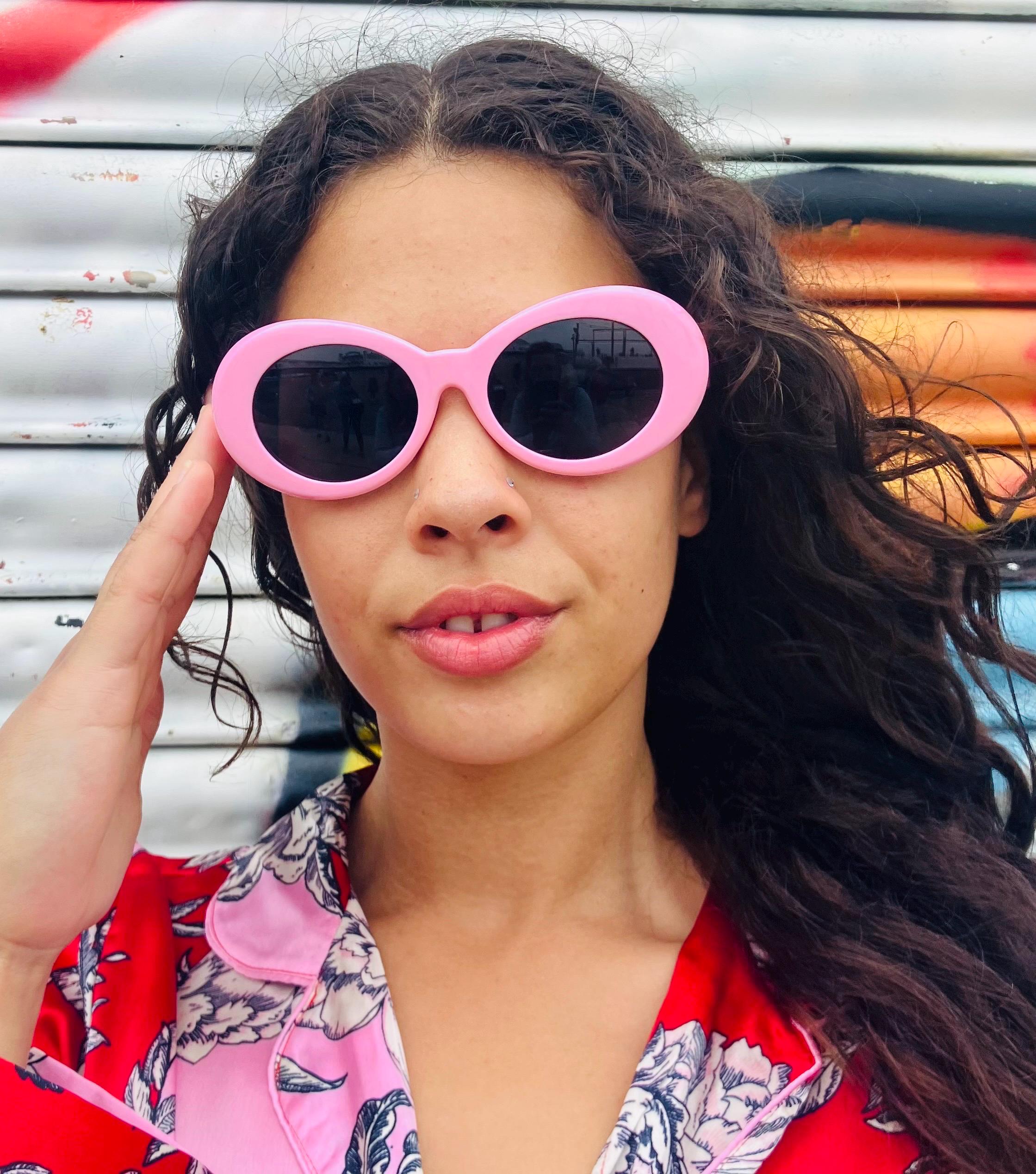 Vintage Sunglasses, Y2K Pink Oval Sunglasses, Women