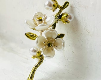 Vintage Cherry Blossom Brooch: 90s Floral Pin