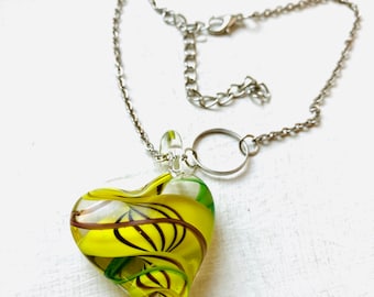 Vintage Necklace, Heart Murano Italian Pendant Necklace, Necklace Uk, Green Murano Necklace, Gift For Her, Necklace