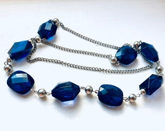 Vintage London Blue Topaz Resin Beaded Necklace, Vintage Necklace, Woman Necklace, Gift For Her, Costume Jewelry