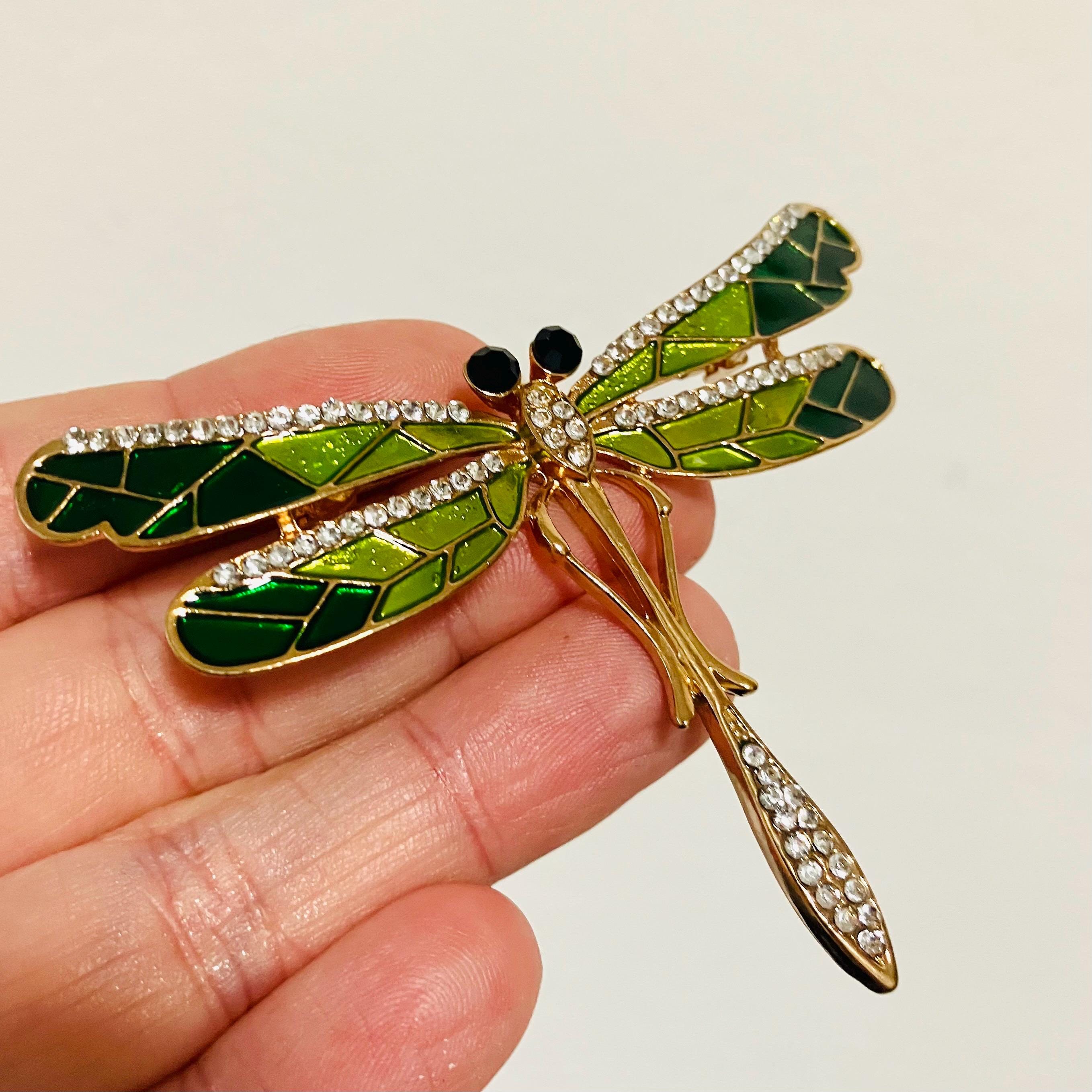 Grande Broche Libellule Style Fabergé – Émail Et Strass – Copie – Fantaisie Unisexe
