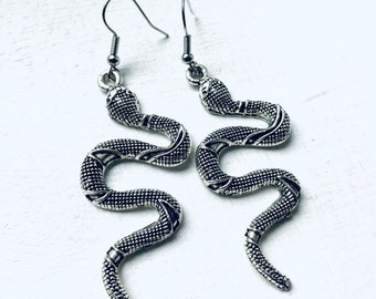 Snake Earrings, Silver Plated Snake Dangle Earrings, Vintage Earrings, Boho Earrings, Gift For Her, Woman Jewellery