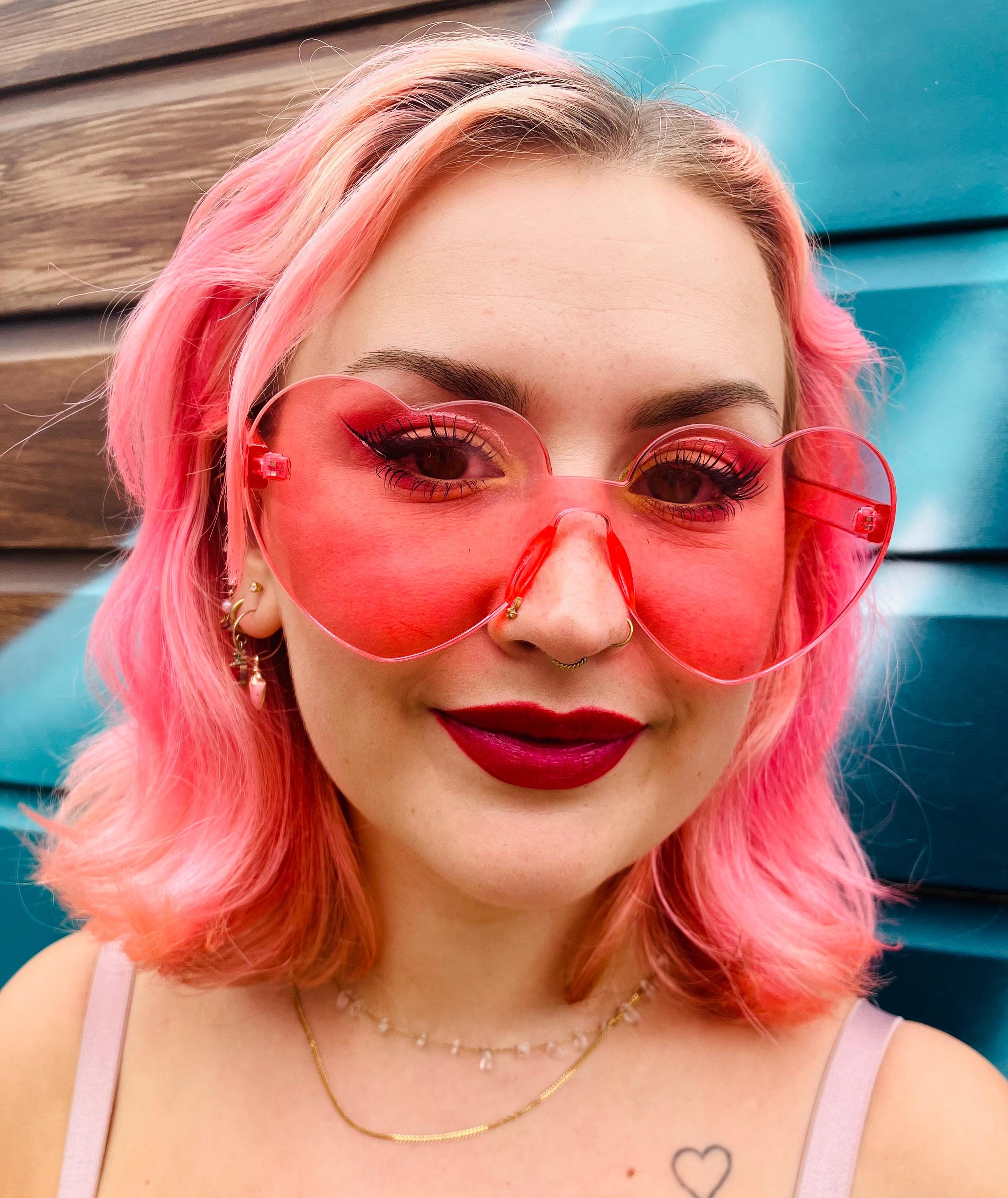 Vintage Pink Heart Sunglasses: 90s Retro Festival Shades - Etsy
