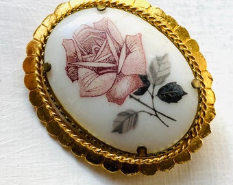 Vintage Rose Flower Ceramic Brooch, Brooches Vintage, French Ceramic Brooch, Brooches Uk, Gift For Her, Brooch Vintage, Pink Rose