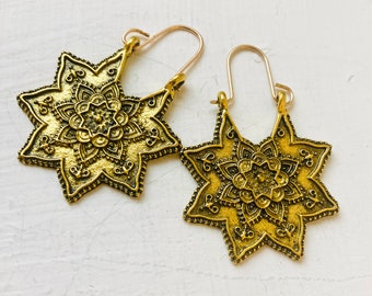 Star Gold Dangle Earrings, Hoop Earrings, Gold Style Earrings, Star Earrings, Star Jewellery, Bohemian Jewellery, Gift