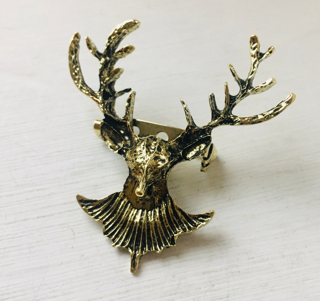 Christmas Brooch, Reindeer Stag Brooch, Brass Gold Style Brooch, Brooch