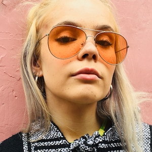 Vintage Aviator Sunglasses, Orange Sunglasses, Women’s Sunglasses, Men’s Sunglasses, Aviator, Vintage Eyewear, Retro Eyewear, Sunnies