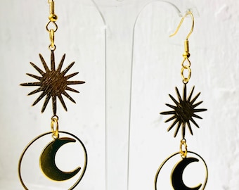 Star And Moon Gold Tone Plated Dangle Earrings, Earrings, Vintage Earrings, Jewelry, Jewellery Uk, Boho Earrings