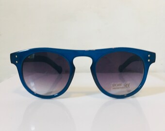 Vintage Sunglasses Blue Round Deco Sunglasses/ Womens Sunglasses/ Boho Sunglasses/ Blue Sunglasses/ Retro Sunglasses