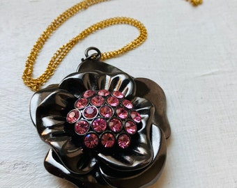 Vintage Necklace, Sparkle Flower Pendant Necklace, Gift For Her, Jewellery, Necklace Uk, Woman Necklace, Vintage Jewellery