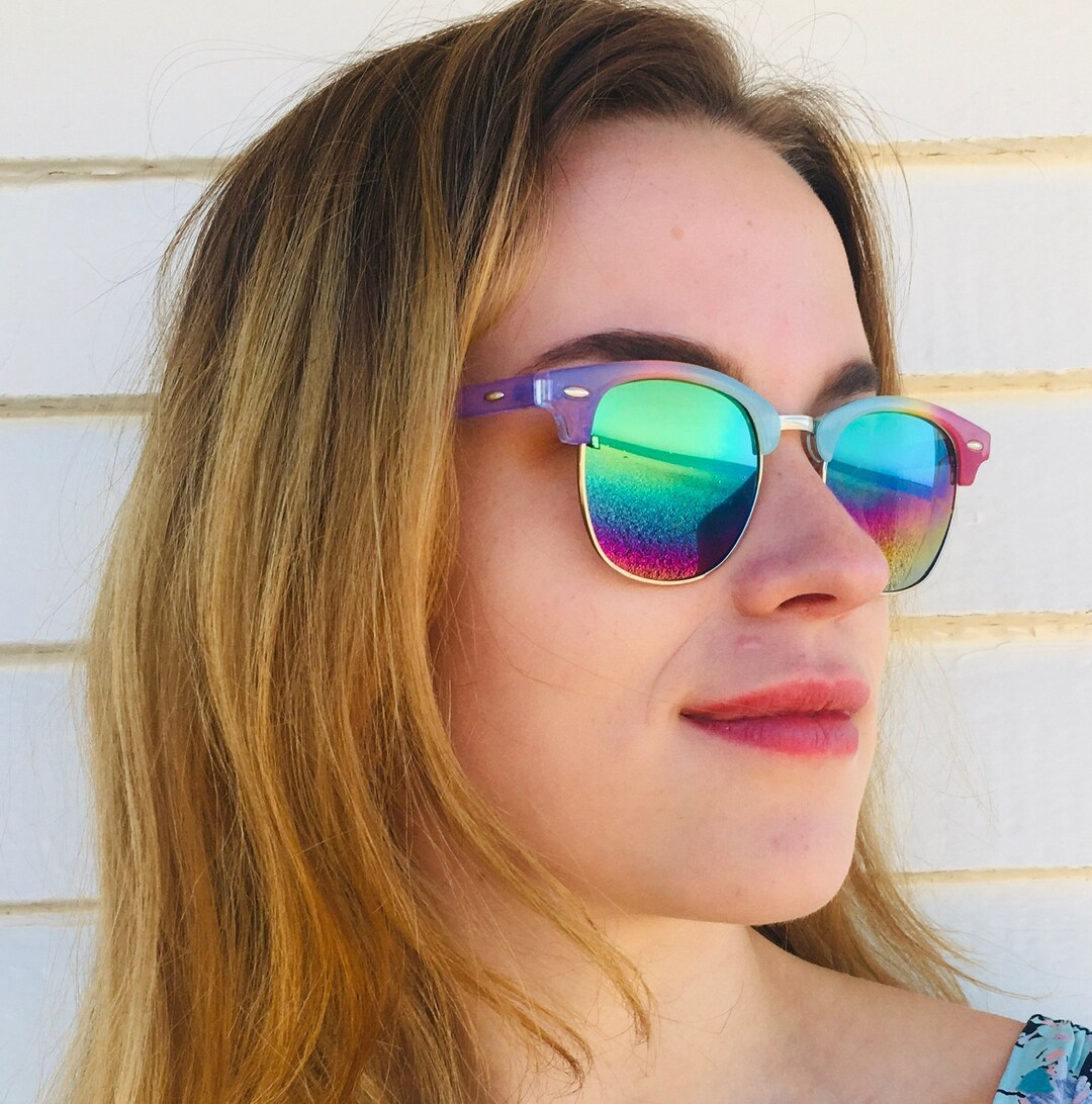 Wayfarer Sunglasses Rainbow Mirror Sunglasses Woman Etsy