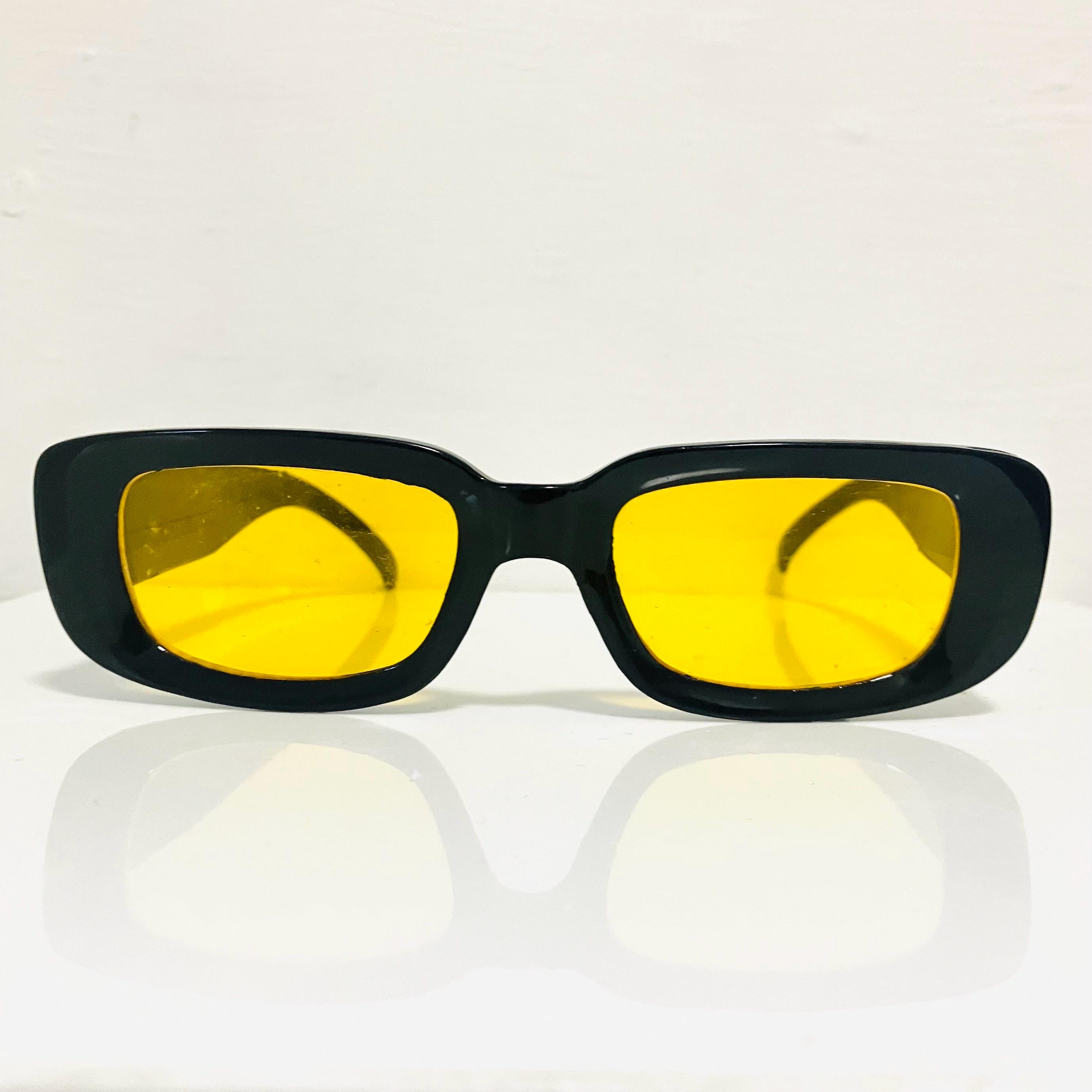 Vintage 90s Black Rectangle Sunglasses With Orange UVA  display picture 1