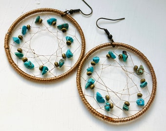 Turquoise Gemstone Dangle Earrings, Retro Earrings, Womens Earrings, Boho Earrings, Spiritual Earrings, Crystal Earrings, Gift