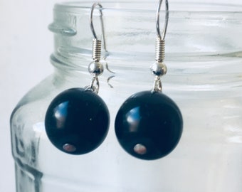 Black Pearl Style Dangle Earrings, Vintage Earrings, Black Beaded Earrings, Vintage Jewellery, Gift For Her, Wedding Jewelry