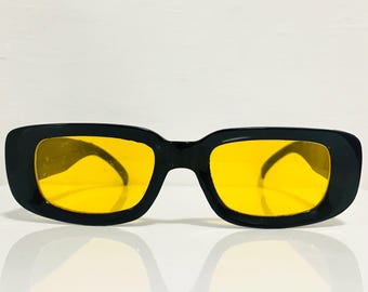 Vintage 90s Black Rectangle Sunglasses with Orange UVA Lenses