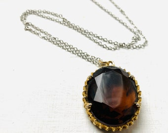 Vintage Necklace, Pendant Necklace, Citrine Gemstone Pendant, Women Necklace, Jewellery Uk, Gold Plated Necklace, Boho Necklace