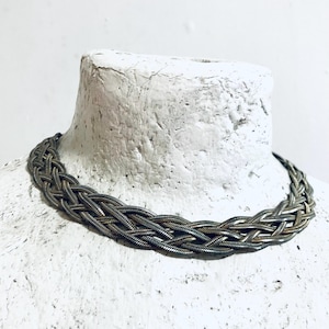 Vintage Silver Plated Plaited Collar Necklace: Retro Braided Chain