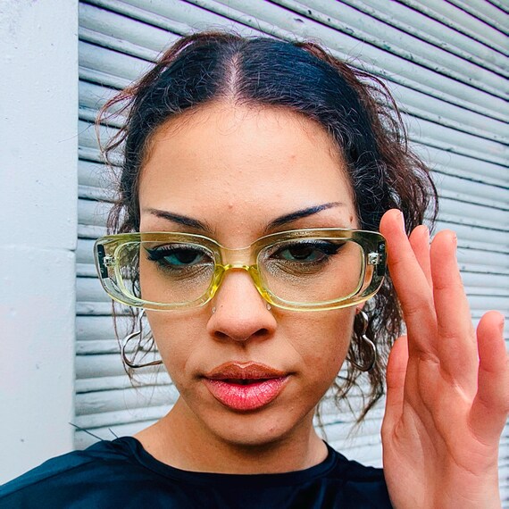 Vintage 90s Yellow Rectangular Sunglasses, UVA Protected NOS
