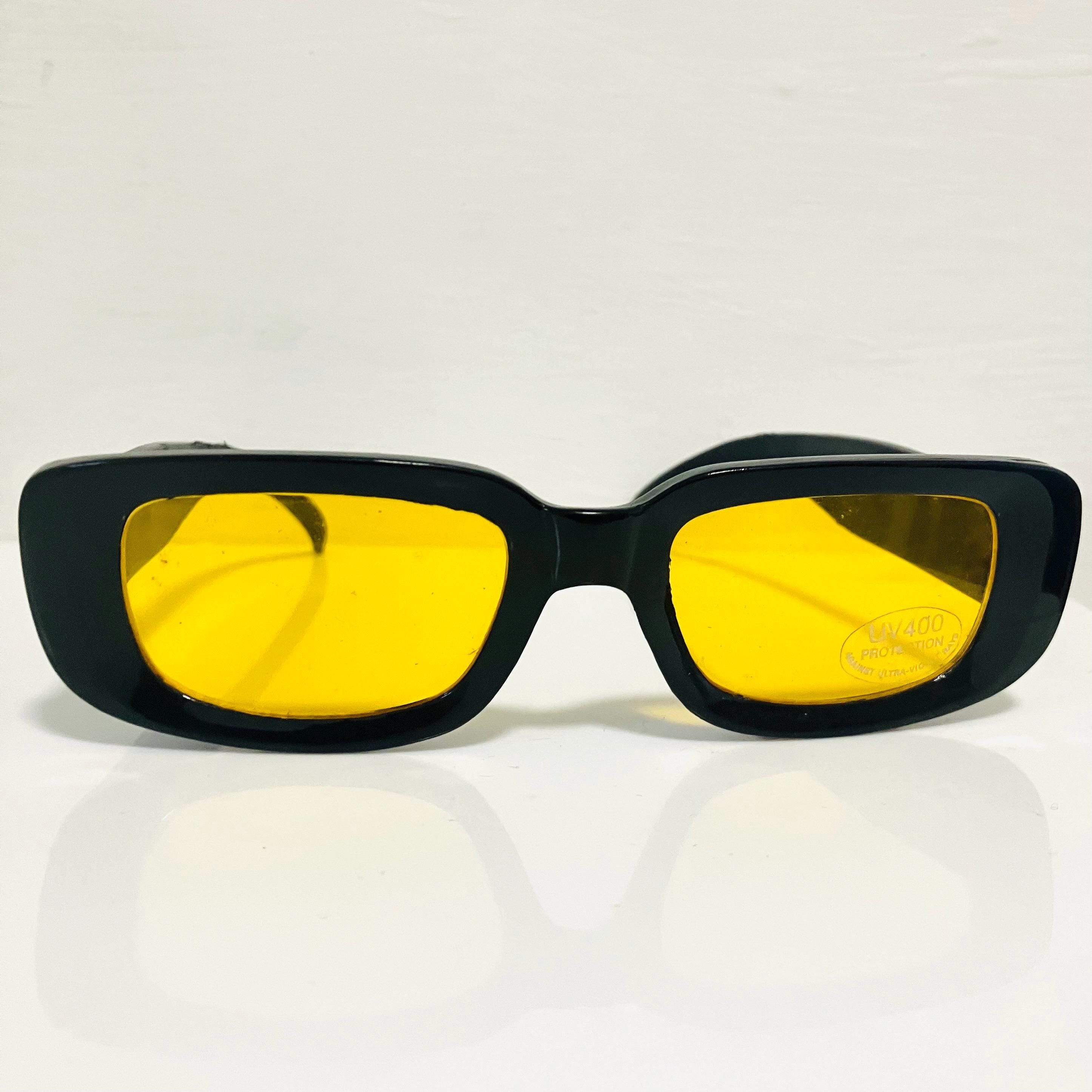 Retro-Chic Yellow Rectangular Sunglasses - 400 UV Protection - New Nudge - Rectangle Retro Chic Oval Fashion Sunglasses  main image 2