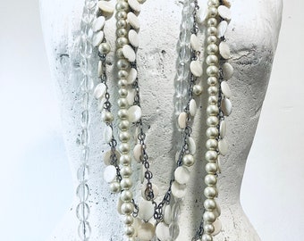 Vintage Beaded White And Silver Chain Necklace, Vintage Jewellery, Wedding Necklace, Bridal Necklace, Wedding Uk