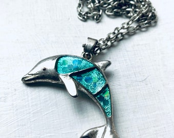 Vintage Pendant Dolphin Silver Fish Necklace, Woman Necklace, Boho Necklace, Gift For Her, Jewelry, Jewellery Uk, Pendant