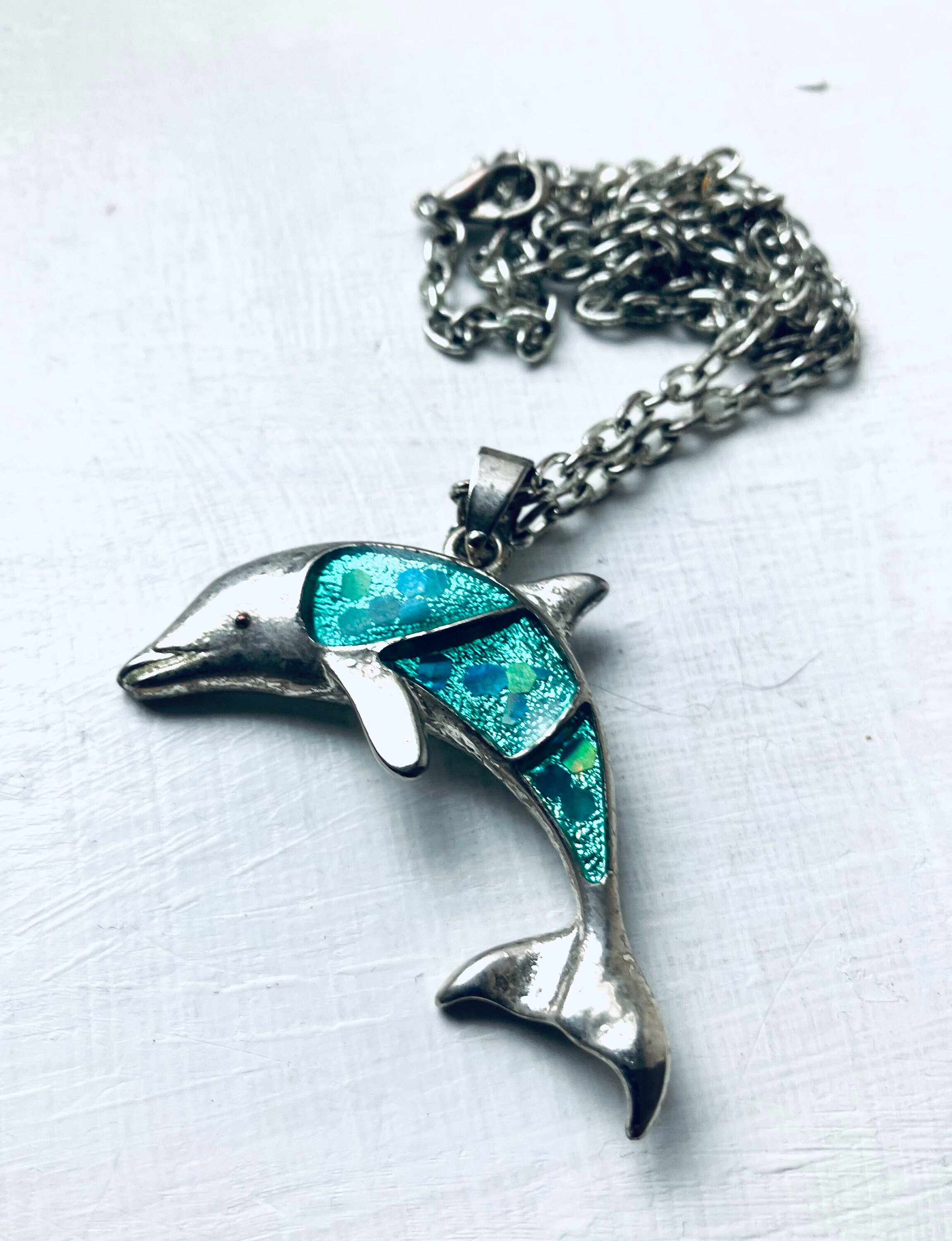 LONAGO Dauphin Collier 925 Argent Sterling Dauphin Bleu avec Pierre de Naissance Pendentif Collier pour Femme (Avril