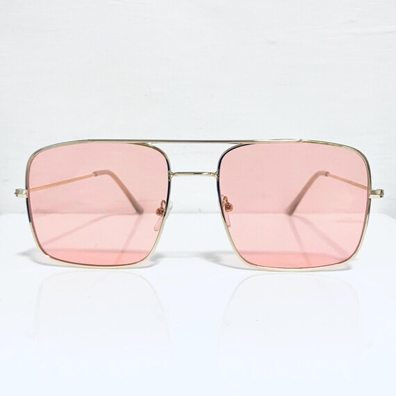 Vintage Square Aviator Sunglasses: Retro Pink Lens Eyewear  display picture 3